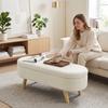 2-in-1 Fabric Storage Bench with Wooden Legs, 110x40x43 cm, Cream