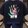 Unisexs Summer Cotton Fashionable Casual Sports Loose Large Size Color Handprint Round Neck Short Sleeve Tshirt Top