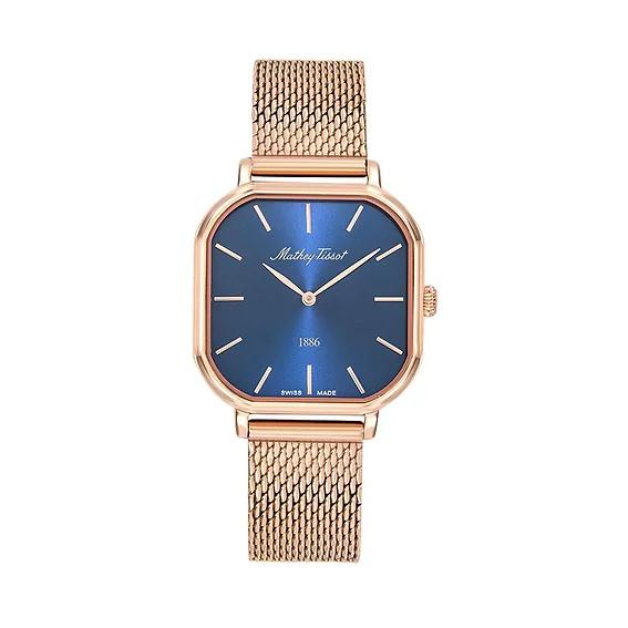 Mathey-Tissot Женские кварцевые часы Monsoon Square Rose Gold Tone из нержавеющей стали с синим циферблатом D7917PBU