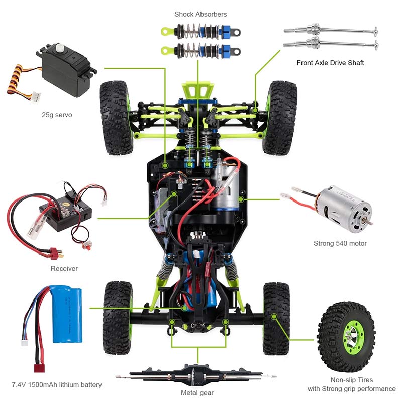 WLtoys 12428 1:12 4WD Радиоуправляемая гоночная машина Высокоскоростной Внедорожник с дистанционным управлением Сплав Грузовик-скалолаз Светодиодная подсветка Багги Игрушки для мальчиков Подарок детям