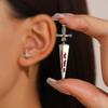 New Gothic Red Zircon Kinitial Sword Stud Earrings For Women Men Vintage Punk Cross Piercing Earrings Halloween Jewelry Gift