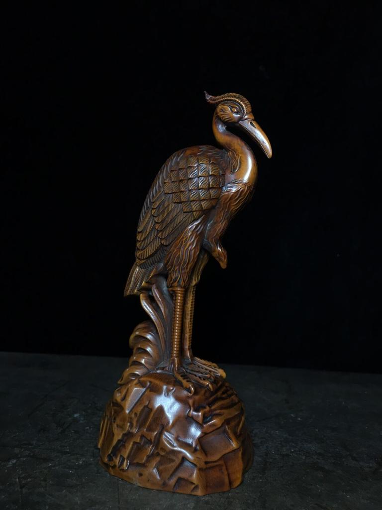 Китайская резьба по дереву Антикварные деревянные резные статуэтки журавлей Декор для дома в помещении Цапля