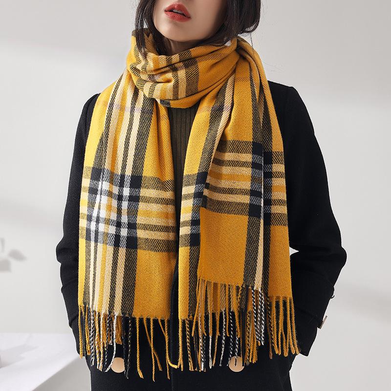 New Scarf Autumn and Winter Warm Shawl Scarf Female Sweet Imitation Cashmere Scarf Medium and Long Plaid Scarf