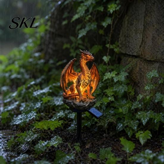 Three-dimensional Solar Sculpture Garden Light, Dragon Savage Statue, Wild Man Sculpture, No Wiring Lights Resin Outdoor Night Light Decor for
