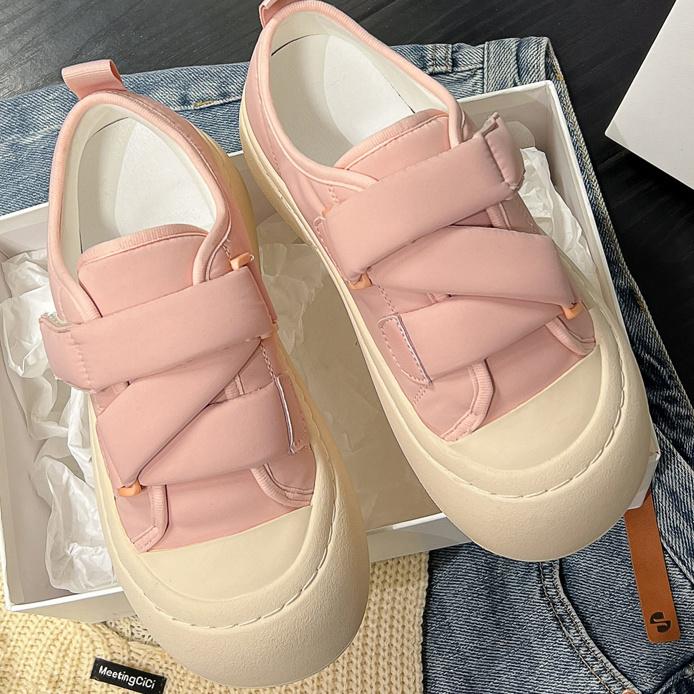 Женская обувь с круглым носком, милая, кавайная, женская обувь, розовая, высокая, на платформе, хлопок, дешевая, новое поступление 2024 года, городская, осенняя обувь, повседневная