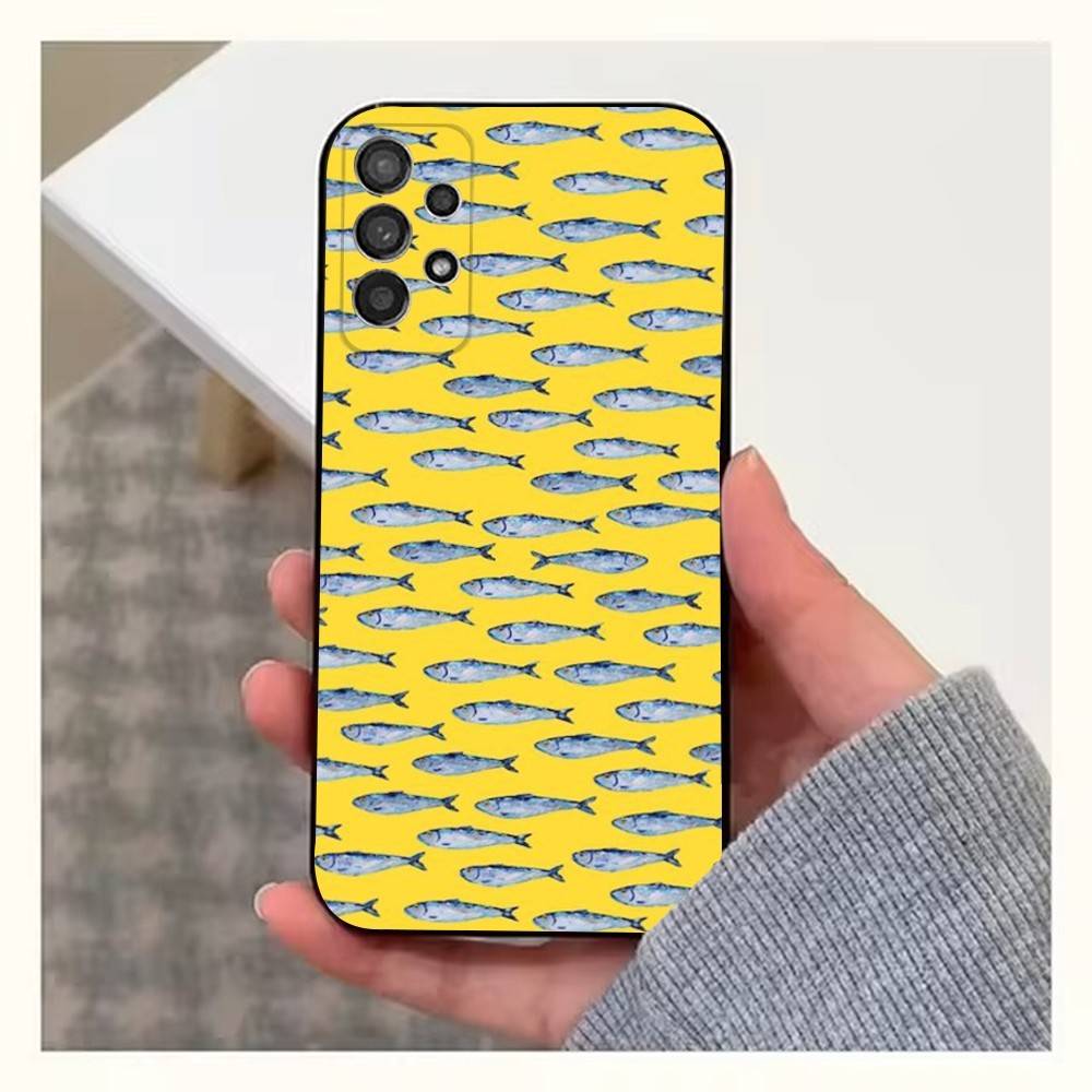 Sardines Ocean Phone Case For Samsung S22,S21,S20,S10,S9,S25,S24,S23,Ultra,FE,Plus,Lite,Soft Silicone Black
