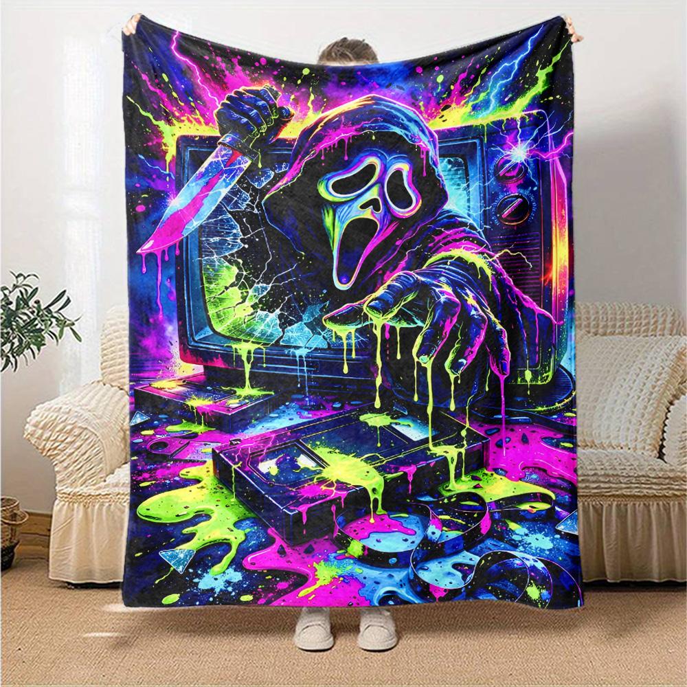Mask Ghost Print Flannel Blanket High Quality Warm Comfortable Cover for All Seasons Perfect for Gifts Home Decor