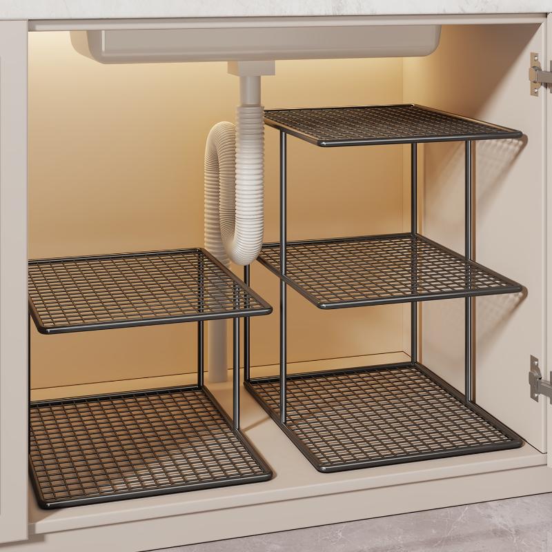 Stackable Metal Mesh Closet Shelf Organizer Multi Tier Storage Rack For Wardrobe Cabinet