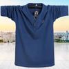 2024 Мужская футболка большого размера с V-образным вырезом и длинным рукавом из хлопка