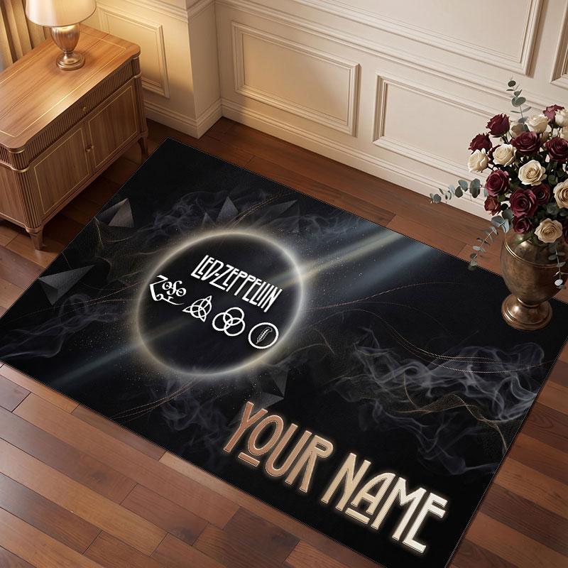 Led Zeppelin Personalized Crystal Velvet Carpet, Customized Name Text Soft Anti‑Slip Rug for Living Room Bedroom