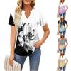 Women's Short Sleeve Casual V-neck Chest Pleated Printed Loose T-shirt Top