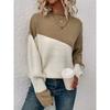 Womens Block Funnel Neck Pullover Sweater Soft High Elasticity Acrylic Knit Fabric Long Sleeve Drop Shoulder Design Perfect for Fall and Winter