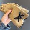 Women Winter Touchscreen Gloves Warm Gloves with Fuzzy Cuffs Bows Thickened Thermal Gloves for Driving Texting Commuting