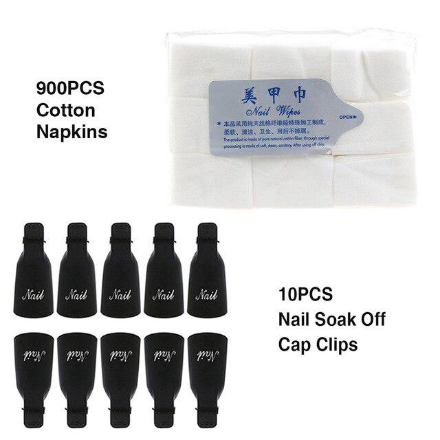 Nail Art Soak Off Cap Clips 600/900 шт. Cutton Pads Средство для снятия УФ-гель-лака Wrap Tool Жидкость для снятия лака Маникюрные инструменты