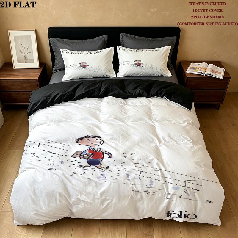 Le Petit Nicolas Pattern Bedding uilt Set uilt Cover Pillowcase Home Decoration Birthday Gift (1 * duvet cover + 2 * pillowcase without core)