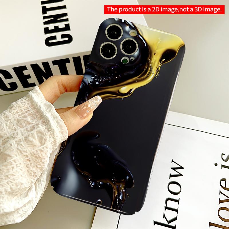 2DFlat Golden Black Liquid Flow Phone Case All inclusive film hard iPhone case, compatible with iPhone 18 Pro Max 17 16 15 14 13 12 11