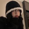 Black Plush Bucket Hat Women's Autumn and Winter Versatile Face Small Bucket Hat Big Head Circumference Warm Hat