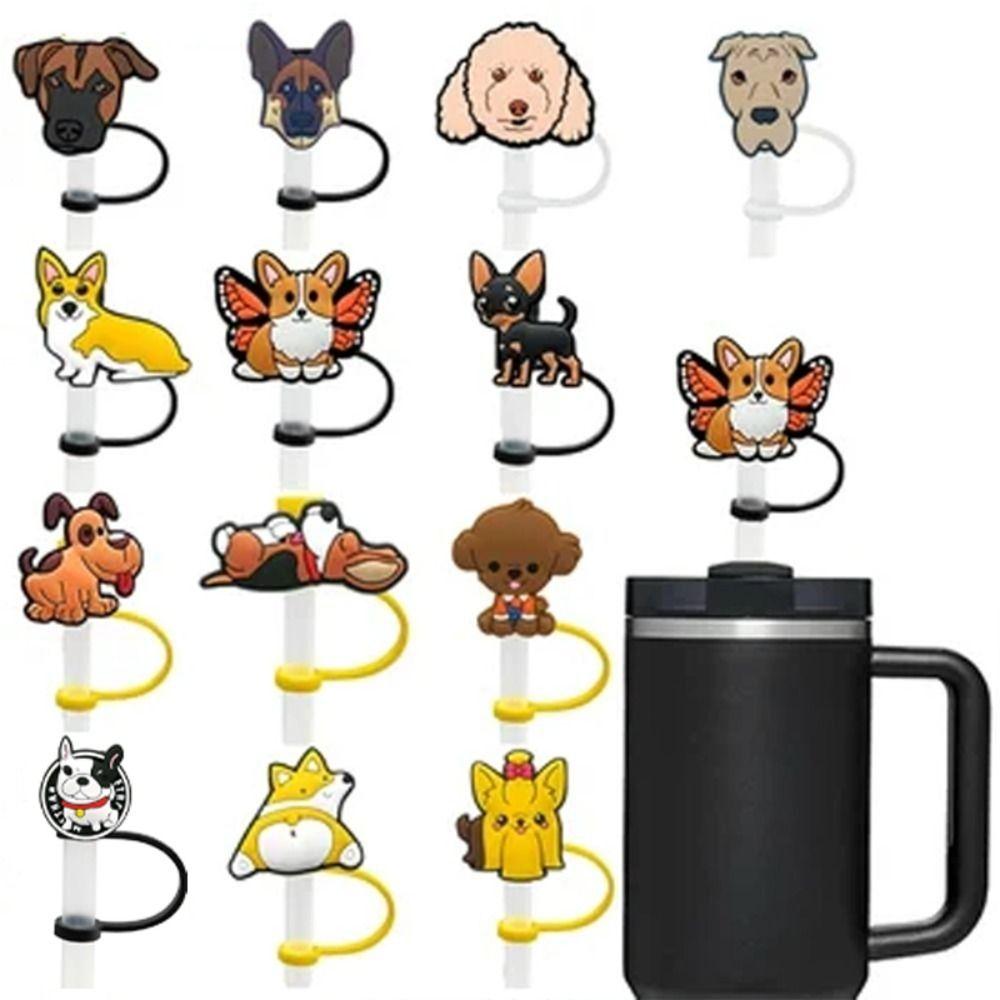 5 шт. мультяшная собака силиконовая трубочка заглушка 10 мм трубочка наконечники крышка питьевая трубочка пылезащитный колпачок принадлежности для вечеринок