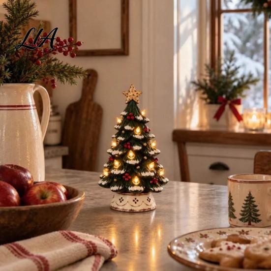 DIY Craft Art Ornament Lighted Christmas Tree Tabletop Decor, Resin LED Artificial Xmas Exquisite Holiday Party with Warm Glow, USB Powered