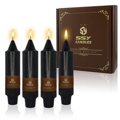 Black Short Taper Candle 5 Inch Halloween Candlesticks Unscented Dripless Tapered Candle Set for Home Decor Party , 4 Pack