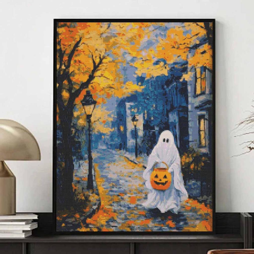 Halloween 5D DIY Diamond Art Painting Kit Autumn Street Night View Home Wall Decor Handmade Gift Relaxing Arts Crafts Project for Adults