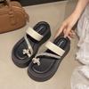Small Height-increasing Platform Beach Shoes for Women's Summer Wear 2025 New High-end Silver Rhinestone Toe Slippers