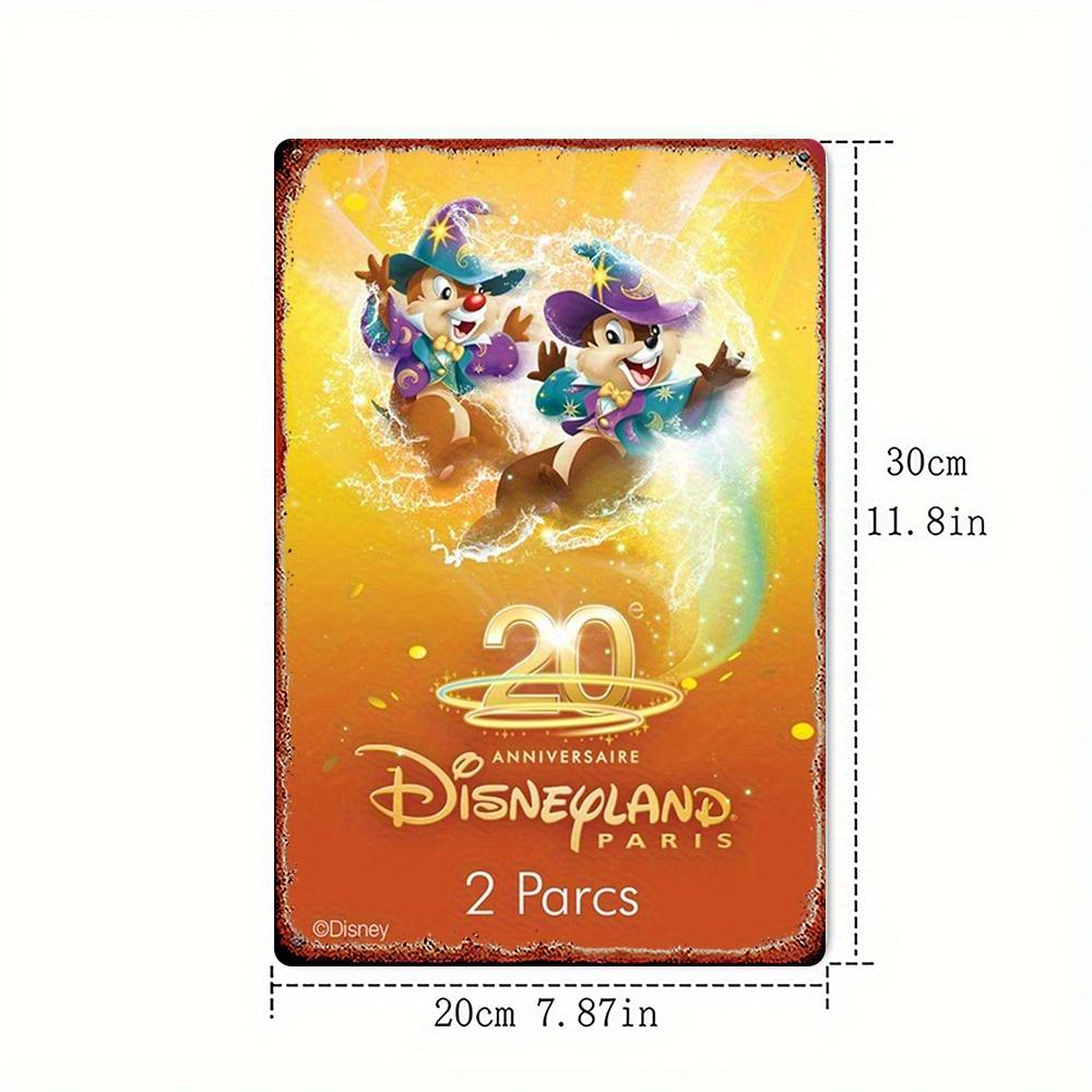 1 шт. Официальная металлическая табличка Disney к 20-летию - Винтажный коллекционный настенный декор Диснейленд Париж с волшебными персонажами, Тяжелая