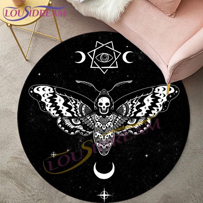 Ковры Death Moth для гостиной, ковер, готический череп, круглый ковер, напольный коврик, ковер с бабочкой, луной и звездой, коврик для двери