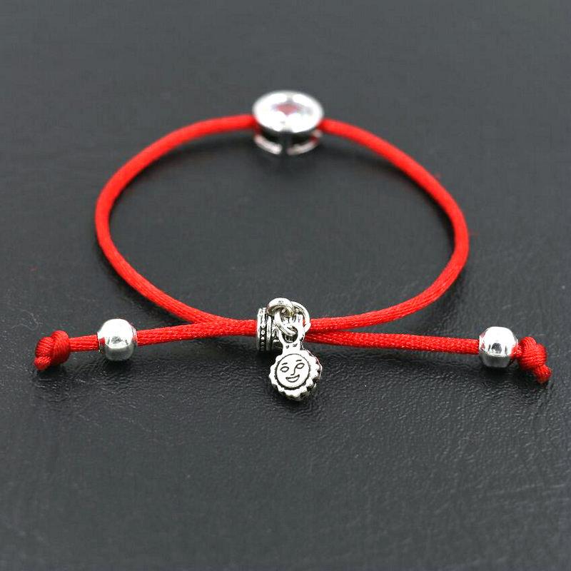 Shiny Round Rhinestones Crystals AAA Zircon Bracelet Red Rope Thread Braided Lucky Bracelets Women Silver Color Pulsears