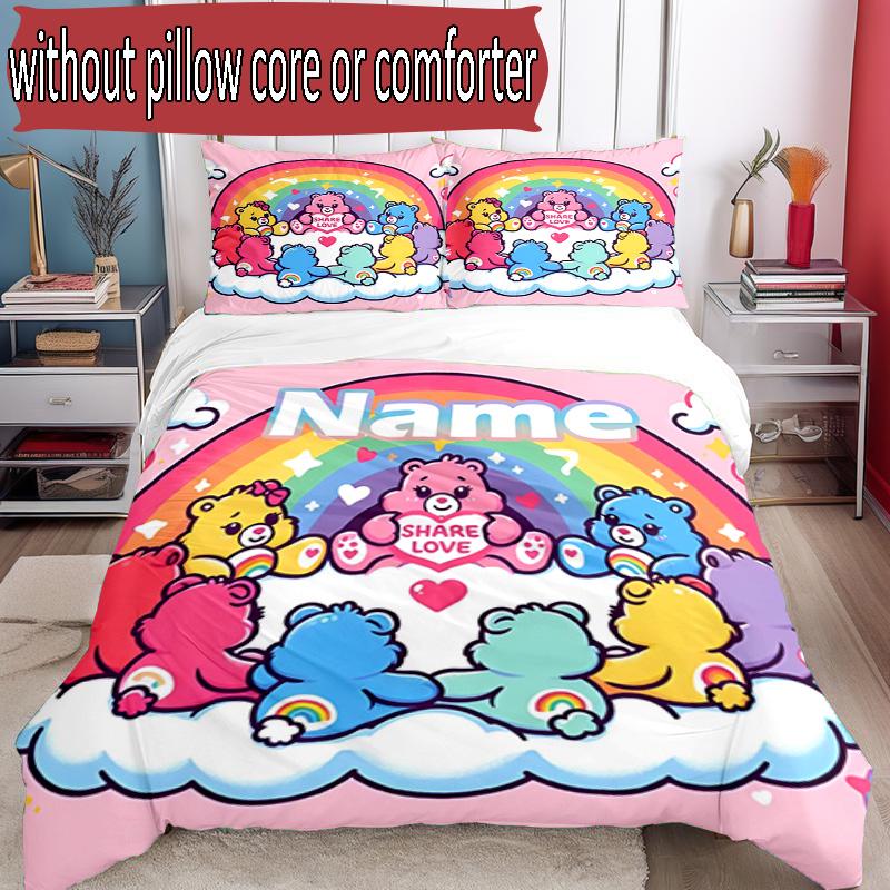 3pcs Duvet Cover Set (1*Duvet Cover + 2*Pillowcase, Without Core), Custom Name Care Bears Pattern Bedding Set, Home Bedroom Decor Gift