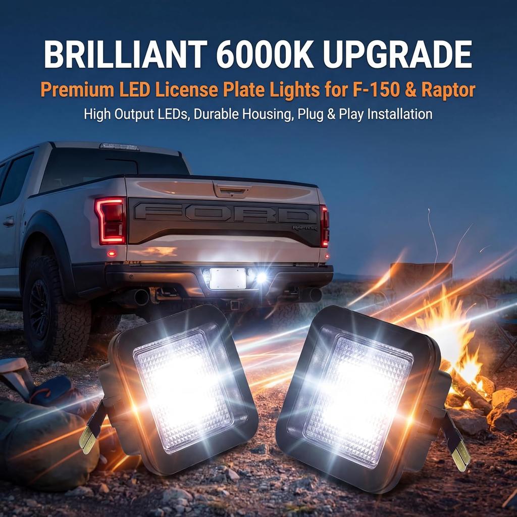 LED License Plate Lights 2015-2022 Ford F150 & Raptor, 2 Pack | 6000K Bright White, Plug & Play Install, Fits 2017-2022 F150 Raptor, Off-Road Use, No