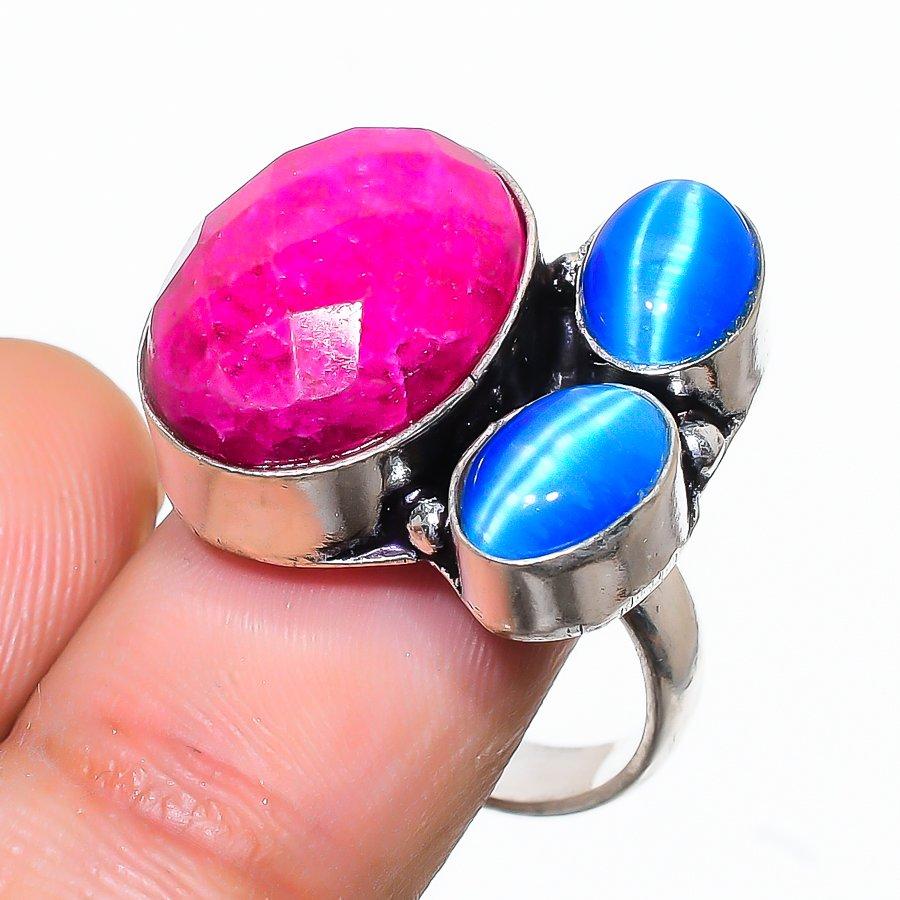Red Jade, Monalisa Gemstone 925 Sterling Silver Jewelry Ring Size 8 SU-7425