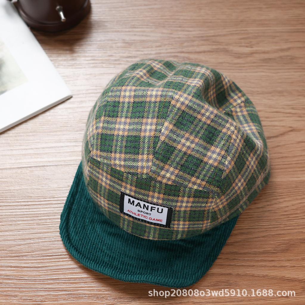 Turmeric Plaid Newsboy Cap for Women Autumn Spring Large Head Slimming Face Beret Painter Hat