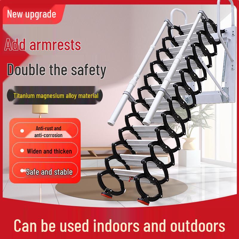 Indoor/Outdoor Wall-Mounted Retractable Attic Staircase Handrail Ladder