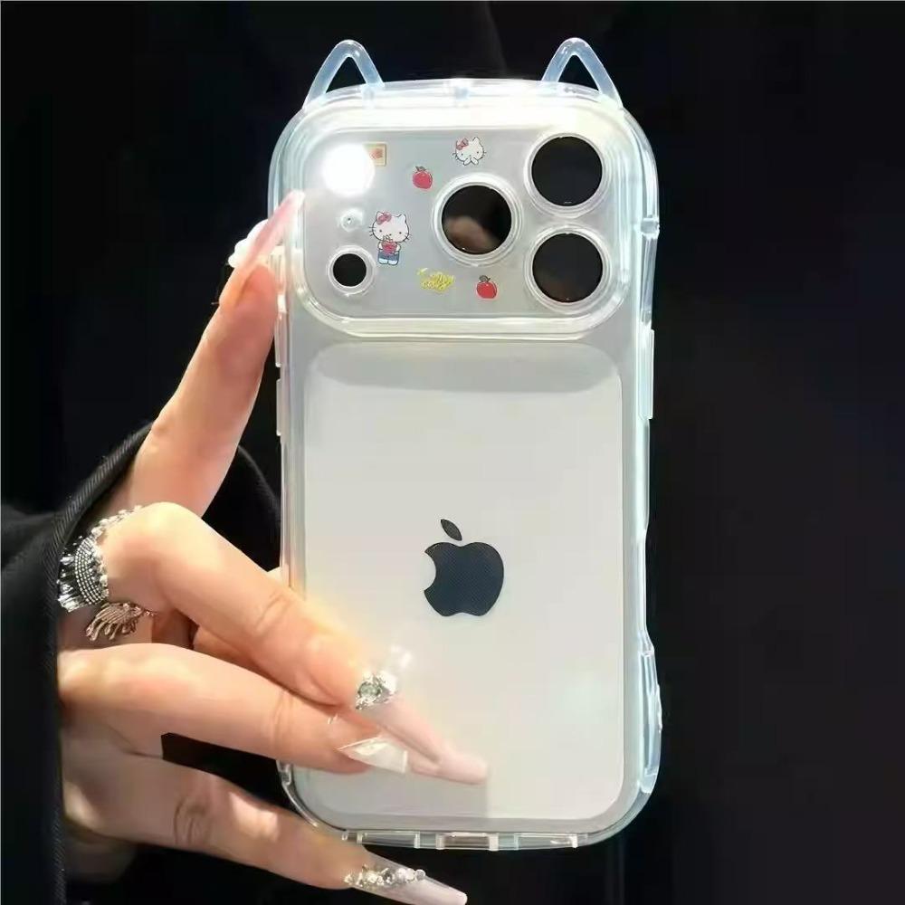 Cute Cat Ear Transparent Case Phone Case for IPhone 17 12 13 14 15 16 E Pro Max 11 7 Xr X Xs Max Shockproof Bumper Cases Cover
