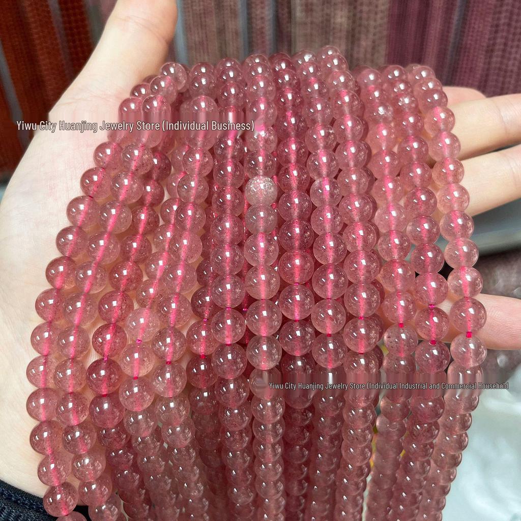 Huan Jing Jewelry 5A Натуральный клубничный кварц Круглые россыпные бусины для браслетов DIY Аксессуары для ювелирных изделий