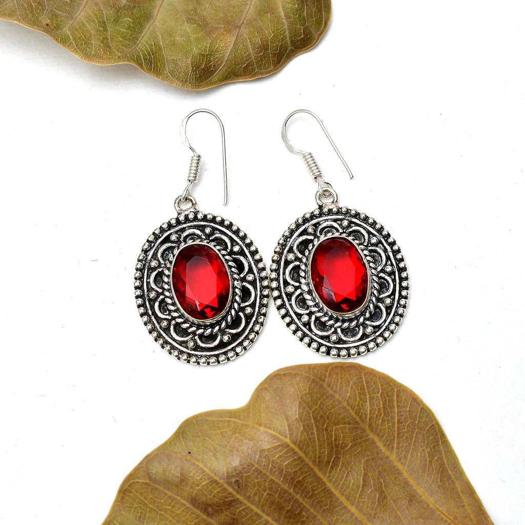 Garnet Gemstone Handmade 925 Sterling Silver Jewelry Earring