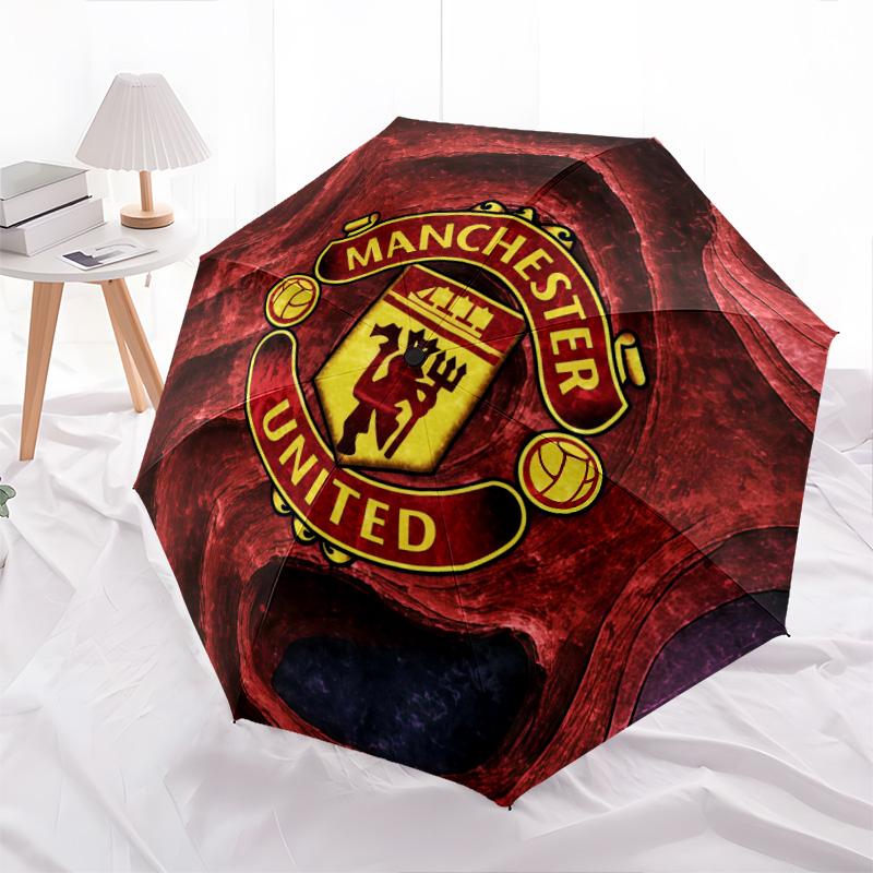 Manchester United pattern, automatic folding umbrella, portable and foldable design, 8 ribs, a Christmas or birthday gift.