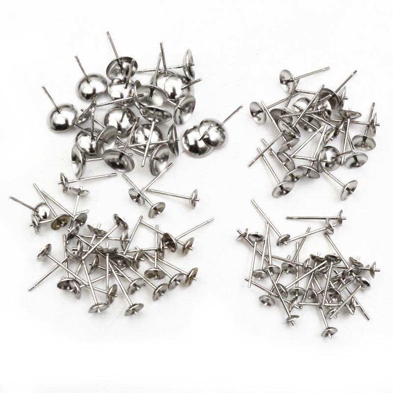100 Pcs Stainless Steel Pearl Inlaid Ear Stud Raised Bowl Needles