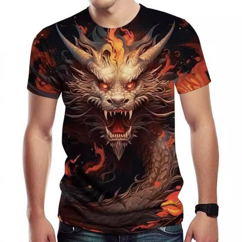 Китайский дракон Лето 3D цифровой печати короткий рукав персонализированные повседневные короткий рукав мужская одежда футболки мужские