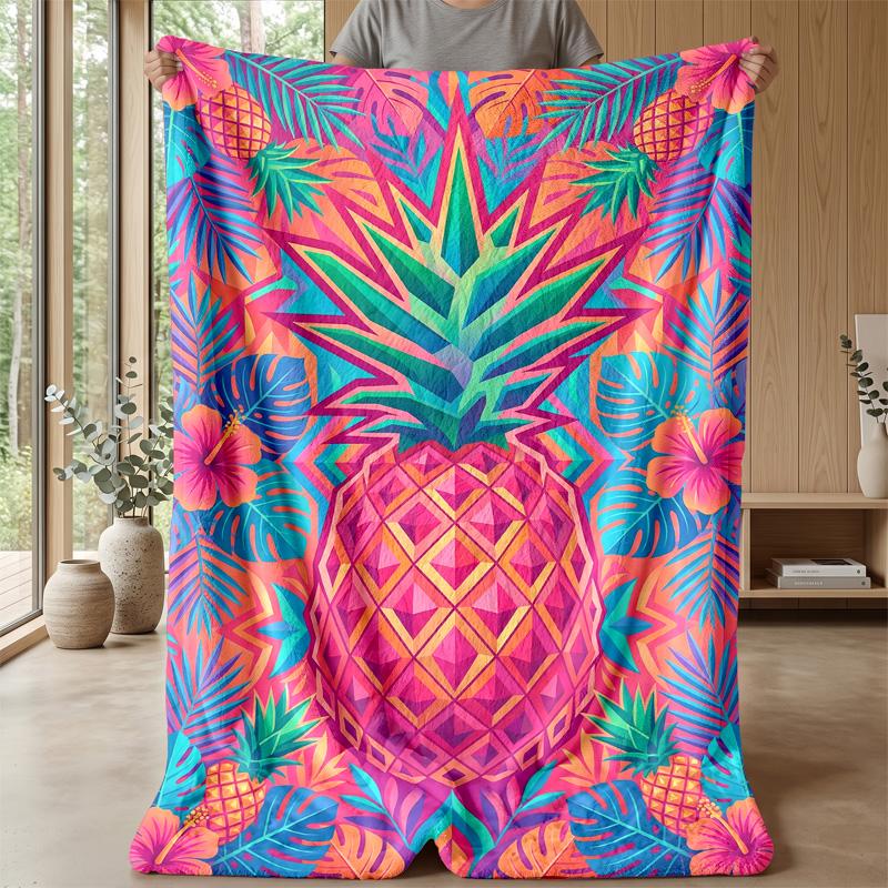 Pineapple Tropical Fantasy Theme blanket Lightweight Warm Flannel Blanket Decorative Throw Blanket for Home Decoration