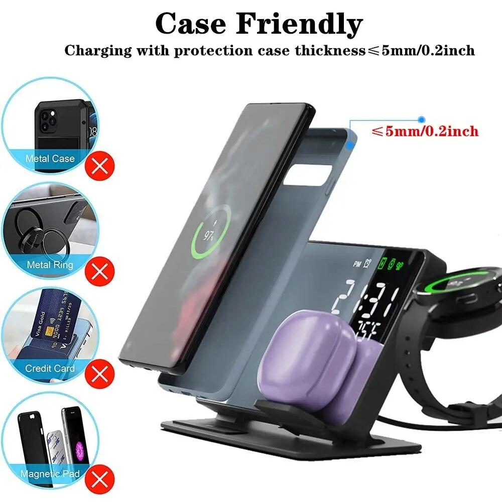 Беспроводное зарядное устройство 3 в 1 для Samsung Galaxy Watch 6 5 Pro, станция быстрой зарядки для Galaxy S23 S22 S21, зарядные устройства для будильника, подставка