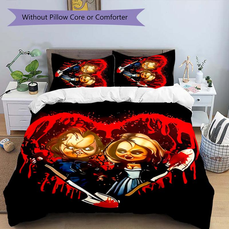 3pcs Chucky pattern bedding set duvet cover set includes duvet cover &pillowcases, perfect all season bedroom decoration & gift