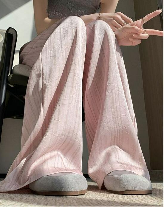 Брюки широкие из ледяного шелка, сатина с принтом тушью, летний тонкий стиль 2025, прохладный плиссированный драпированный дизайн в стиле Ямамото.