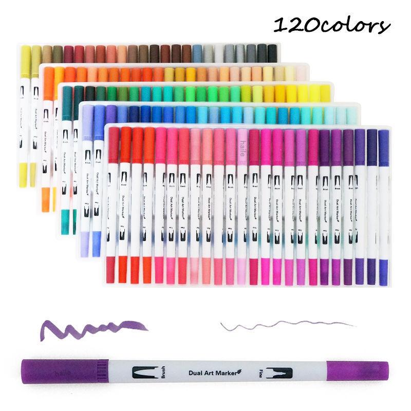 12/100/120Colors Dual Tip Calligraphy Pen Watercolor Brush Pen Art Markers Pens Manga Sketching Drawing Children DIY Supplies