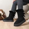 Зимние полусапоги до середины икры, толстый плюш, толстая подошва, модные зимние ботинки, однотонные, классические, ретро, удобные ботинки для женщин
