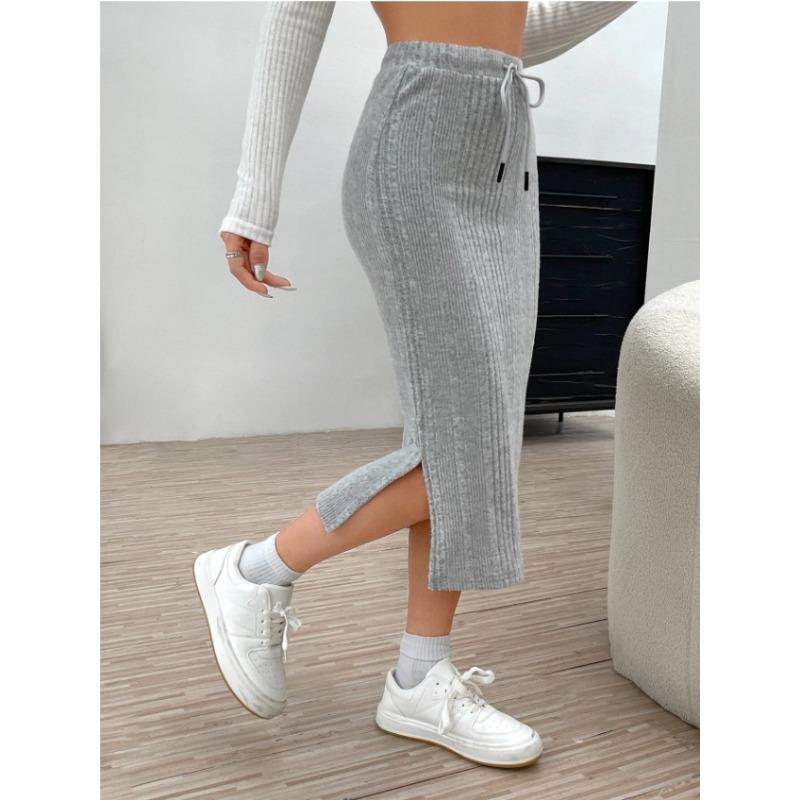 Осенне-зимняя повседневная шерстяная юбка с высокой талией и разрезом на завязках, женская