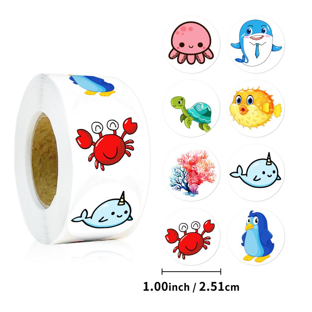 500 Sheets/Roll Underwater Creatures Graffiti Stickers Children Reward Cartoon Stickers