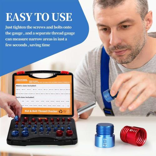 Shamiina 44-Piece Nut and Bolt Thread Checker, Bolt and Nut Identification Tool, Thread Checker