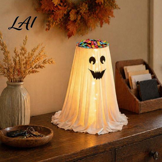Unique Halloween Gift for Kids Ghost Candy Bowl Stand with Remote Control Large LED Lighted Cute Holder Front Door Porch Outdoor Indoor Decor Snack
